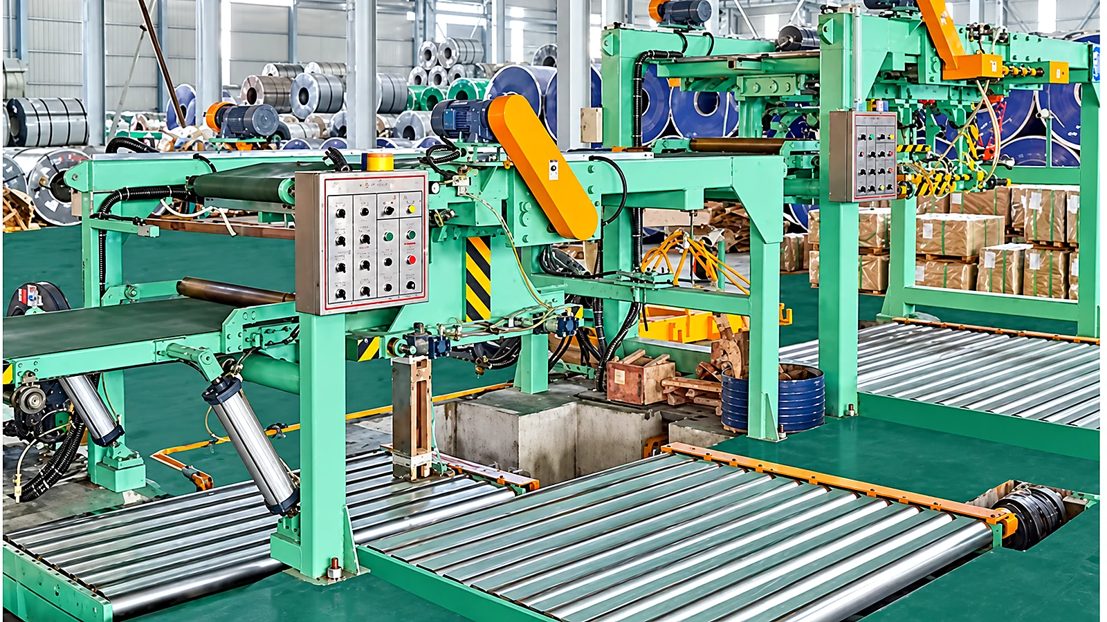 Penumpukan otomatis dan konveyor koil lini cut to length rotary shear 850 mm
